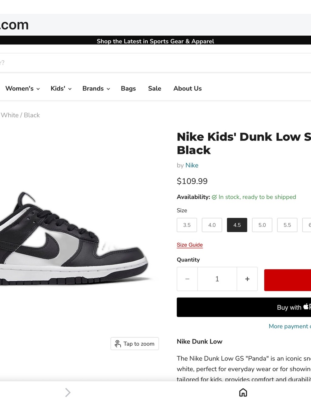 Nike Kids Dunk Low GS in Black and White